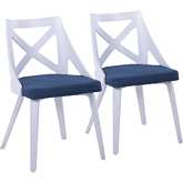 Charlotte Dining Chair in White Textured Wood & Blue Fabric (Set of 2)